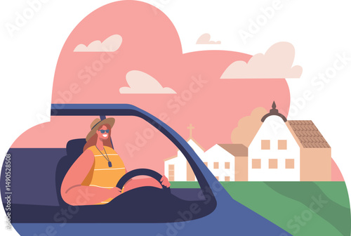 Woman enjoying toad trip vector illustration