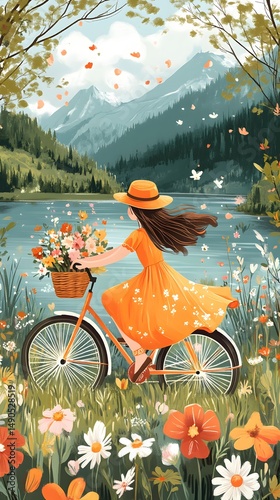 A girl is riding a bicycle outdoors.