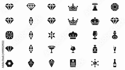 Antique collection of decorative symbols displaying heritage and historical significance with black