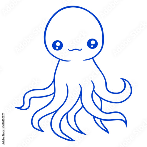 Octopus squid tentacle cephalopod cute sweet comic Isolated Vector Graphic Design Illustration
