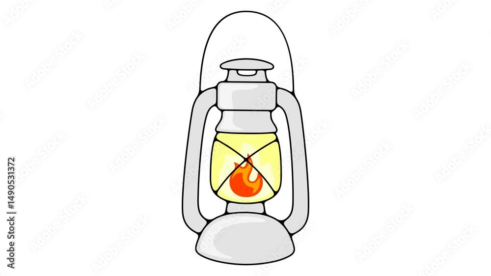 Burning lantern kerosene oil lantern lamp with glow light, graphic animation. Alpha channel. Transparent background motion design. 4K resolution