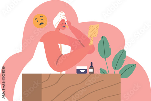 Woman applying moisturizer sunburn face