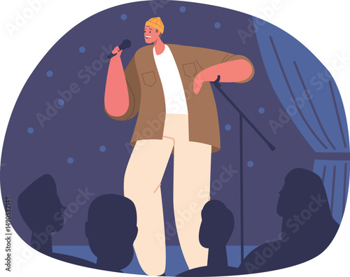 Male standup comedian stage performance