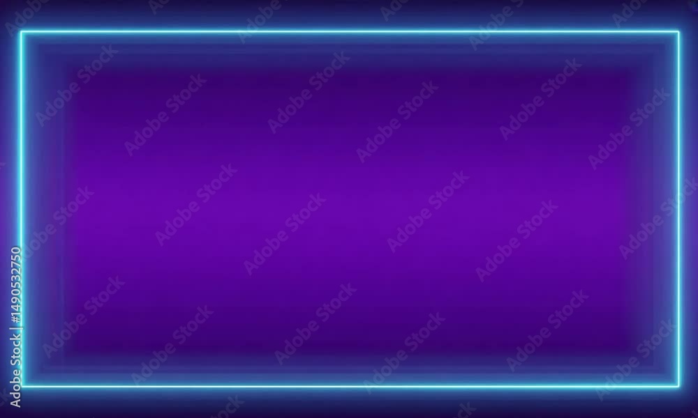 Smooth violet night-sky background, slim electric-blue frame edges, top-right corner displays animated neon zigzag light sweeping in a loop, central space left clear for titles
