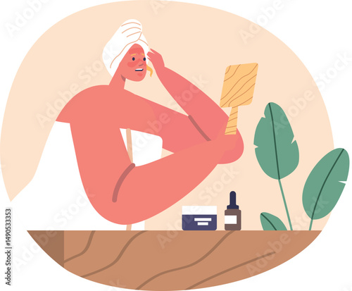 Woman saving sunburn face skin