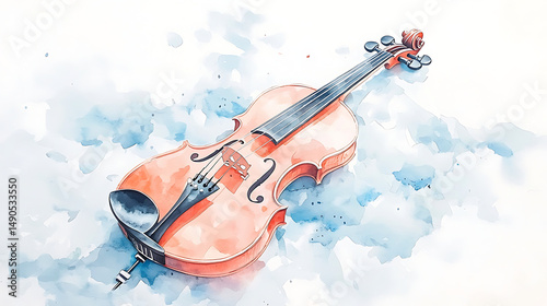 Wallpaper Mural Watercolor Violin with Music Instrument. Torontodigital.ca