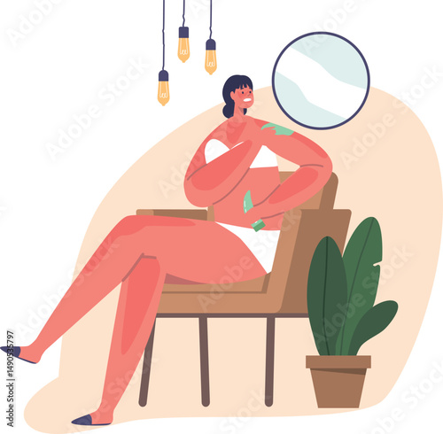 Woman with sunburn applying cream