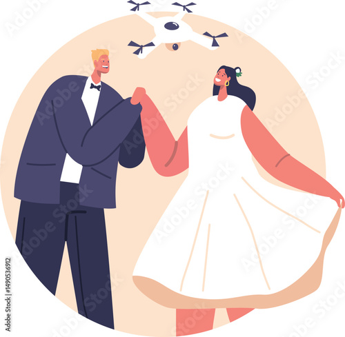 Drone shooting just married couple
