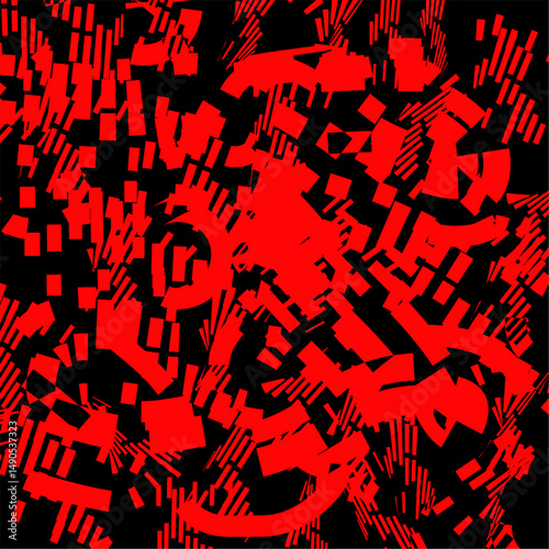 Futuristic Red Abstract Geometric Chaos on Black Background
