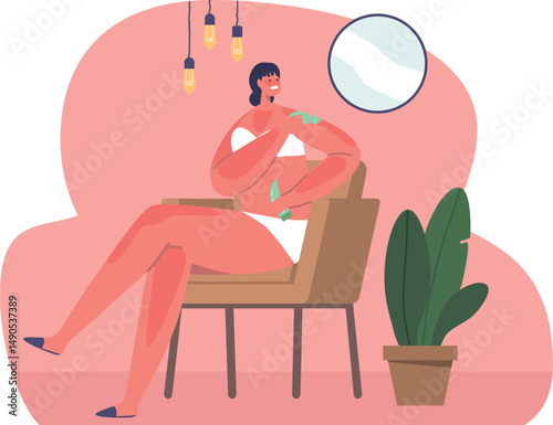 Sunburn woman applying skincare cosmetics