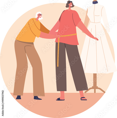 Tailor master taking bride measurement