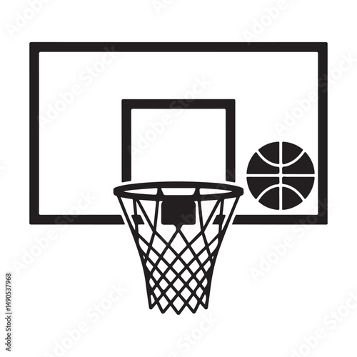 Line art illustration of a basketball hoop and net, perfect for sports, basketball, and athletics-themed designs or projects.
