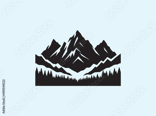 Stylized Mountain Peaks in Black Silhouette – Natural Outline Design