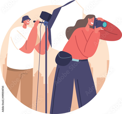 Photographer team shooting professional photo
