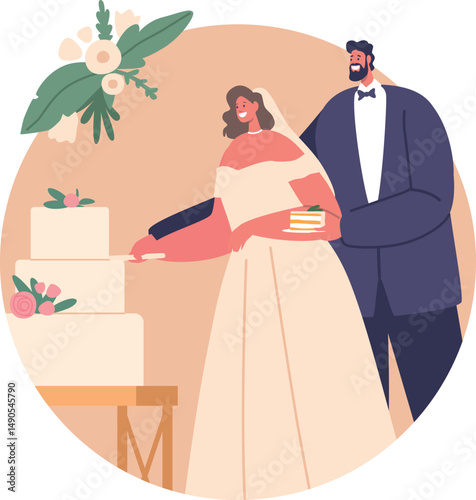Just married couple tasting cake