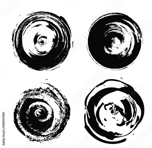Set of round black brush strokes, Vector illustration, Grungy texture vector art