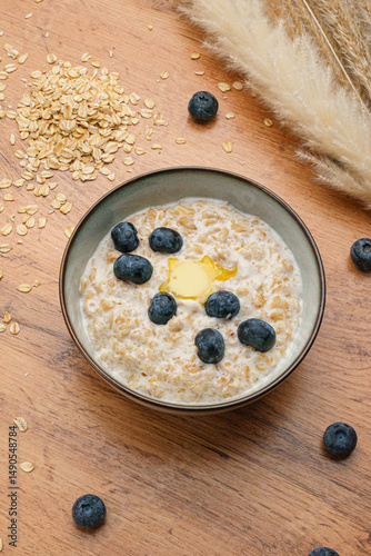 Oat Porridge Topped with Blueberries