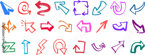 Arrow Doodle Crayon Chalk Drawing Vector Set
