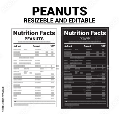 Peanut Nutrition Facts Label  Editable Vector Design