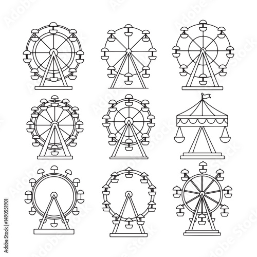 Sleek Ferris wheel composition emphasizing structured fairground ride architecture