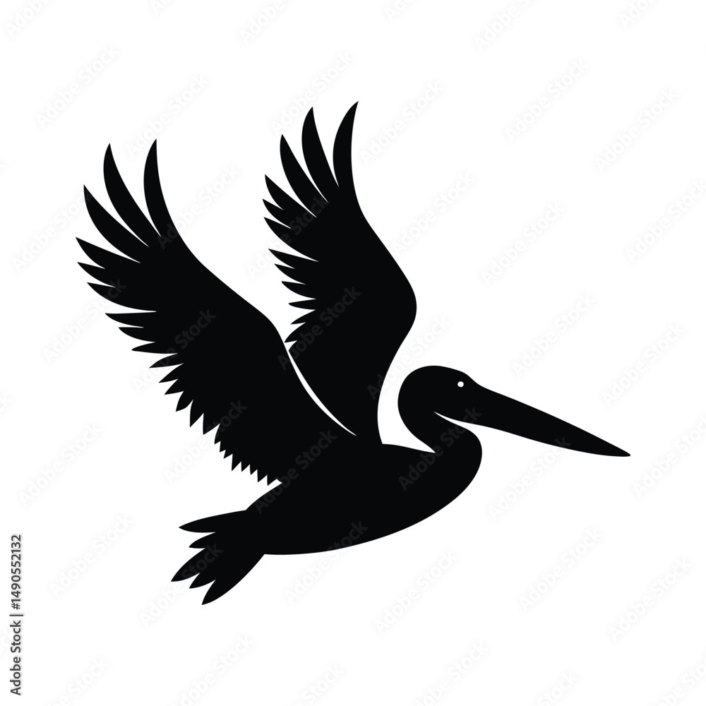 Fototapeta premium Pelican Flying Beak Extended Vector Silhouette