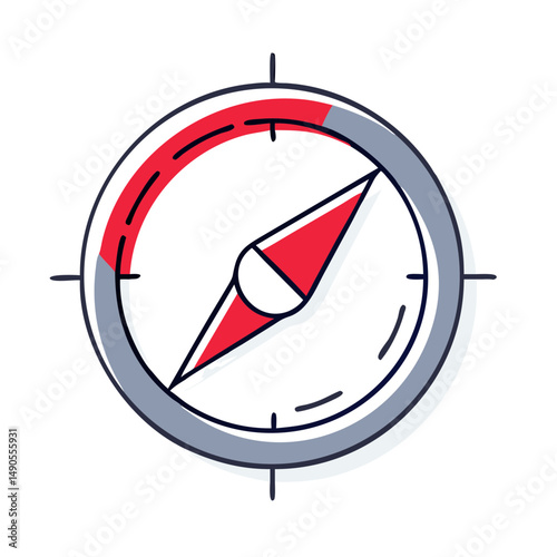 Compass icon in flat style with red needle and gray frame
