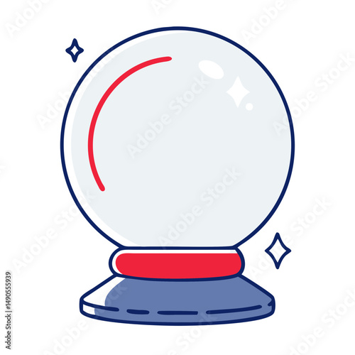 Crystal ball icon in flat style with red and blue base