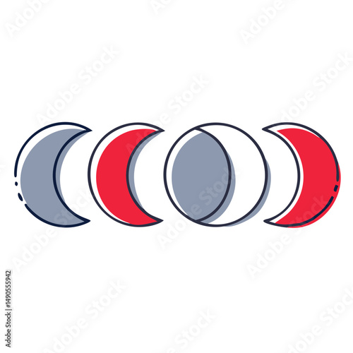 Moon phases icon in flat style with red gray and white colors