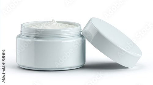 Wallpaper Mural White cosmetic cream jar with open lid, showing product texture, isolated on white. Torontodigital.ca