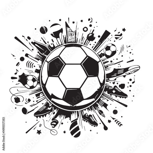 Soccer (Football) Silhouette line art vector illustration on white background