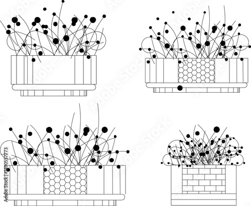 vector sketch illustration silhouette design flower pot classic vintage for garden classical elements