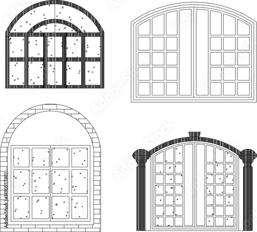 vector sketch illustration silhouette design of classic european vintage balcony window with pergola for classical elements 