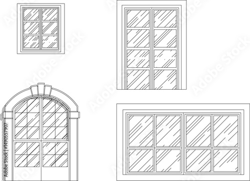 vector sketch illustration silhouette design of classic european vintage balcony window with pergola for classical elements