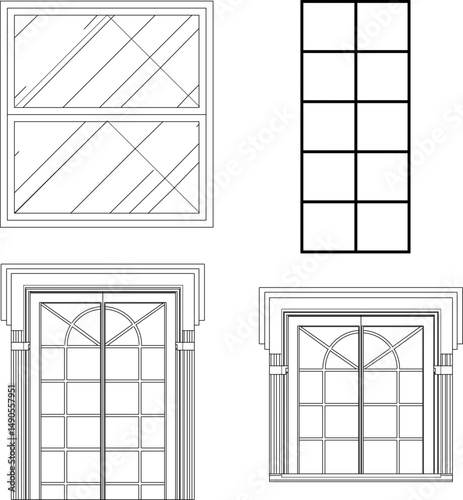 vector sketch illustration silhouette design of classic european vintage balcony window with pergola for classical elements