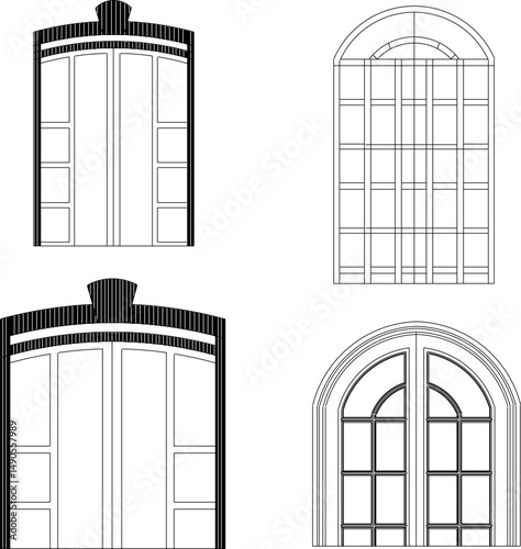 vector sketch illustration silhouette design of classic european vintage balcony window with pergola for classical elements