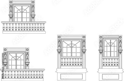 vector sketch illustration silhouette design of balcony window with pergola for classical elements vintage