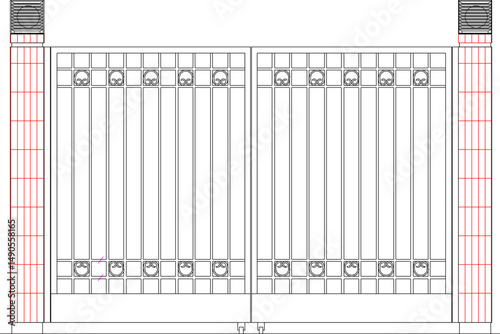 vector sketch illustration silhouette design gate fence door classic vintage