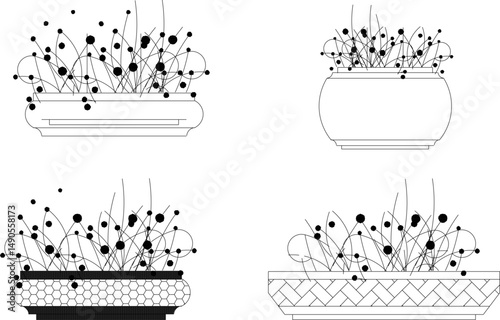 vector sketch illustration silhouette design flower pot classic vintage for garden classical elements