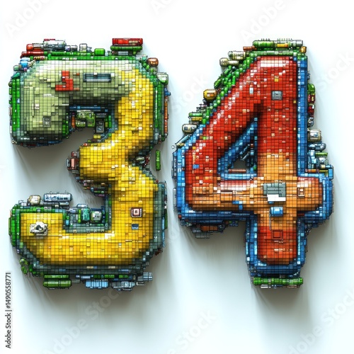 Pixelated Number 34: A Colorful Digital Art