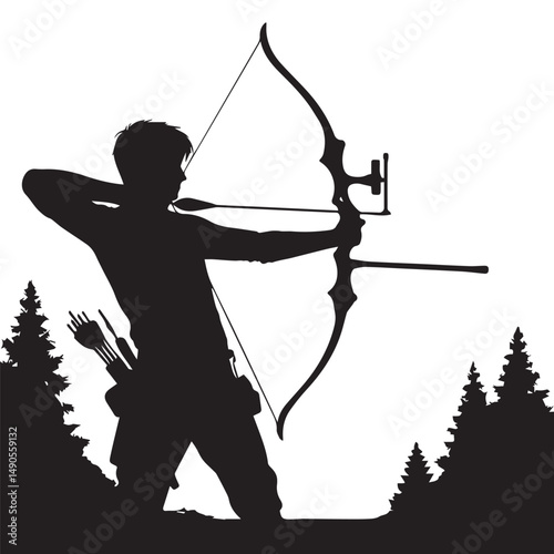 silhouette of a person shooting archery, customizable vector image