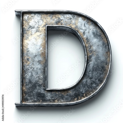 Rustic Metal Letter D: A 3D Render of a Weathered Alphabet
