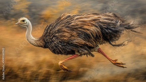 Running at Full Speed, an Ostrich Crosses the African Plains