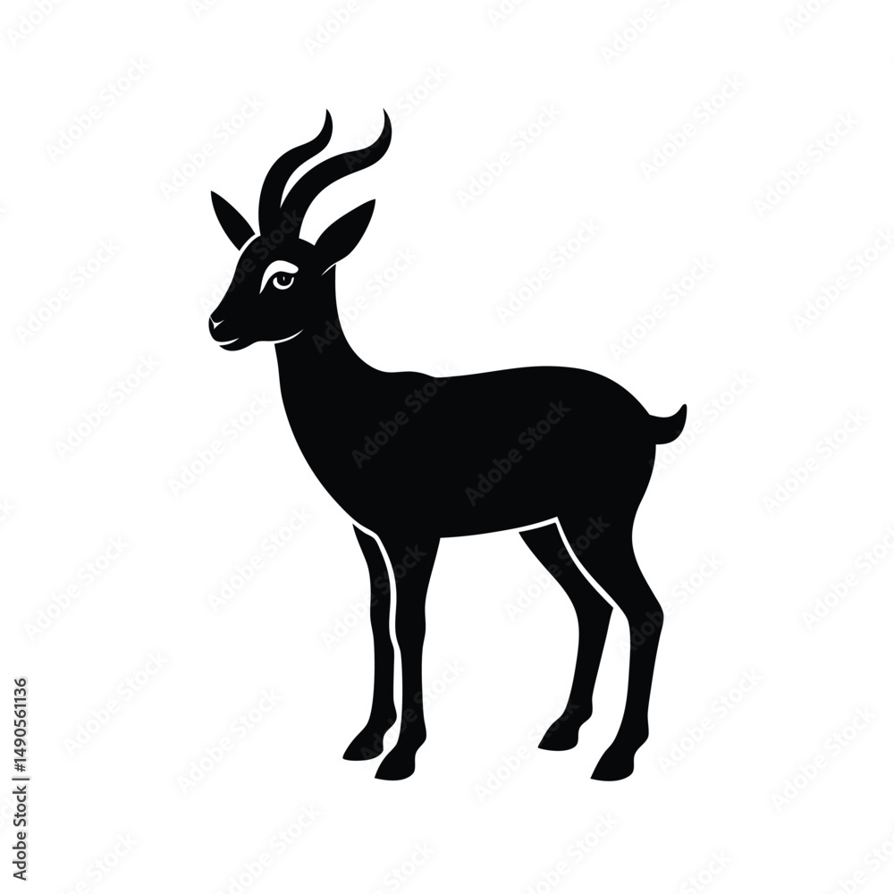 Fototapeta premium Chamois Hooked Horns Vector Silhouette