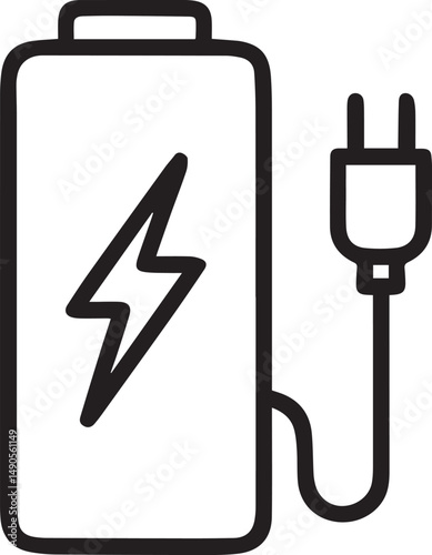 Minimal Battery Charging Icon in Line Art Style