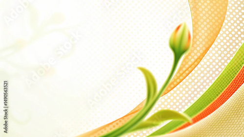 Elegant floral illustration with a tulip bud and decorative abstract colorful background