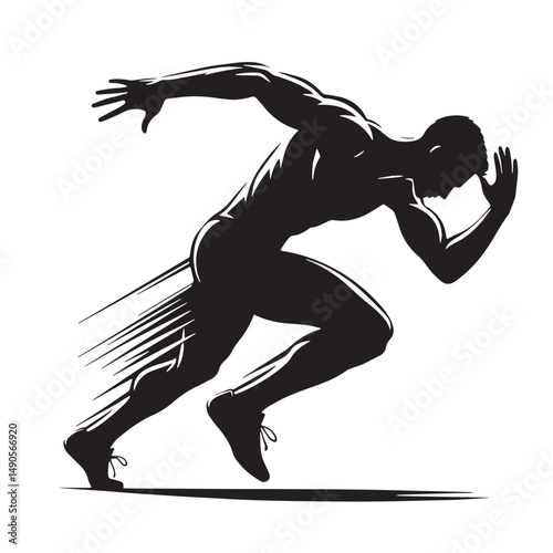 Sprinting Silhouette line art vector illustration on white background
