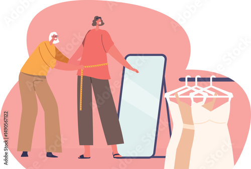 Taking measurement for wedding dress