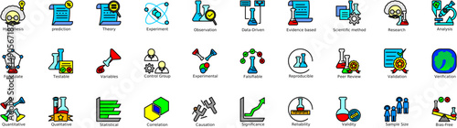 set of 30 outlined Color Icon that relate to science line icon collection