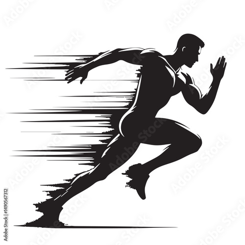Sprinting Silhouette line art vector illustration on white background