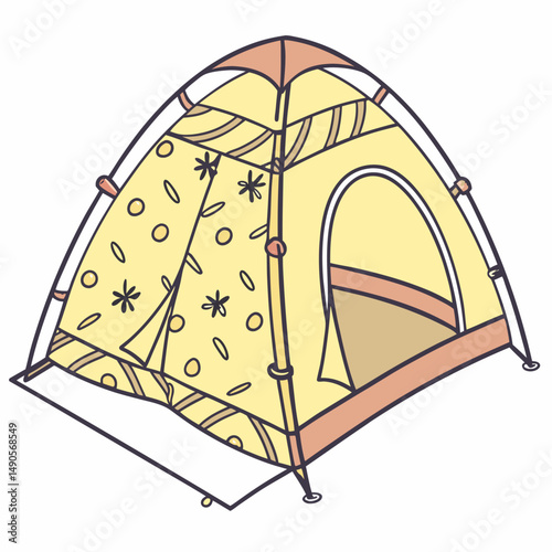 Cute yellow camping tent cartoon illustration